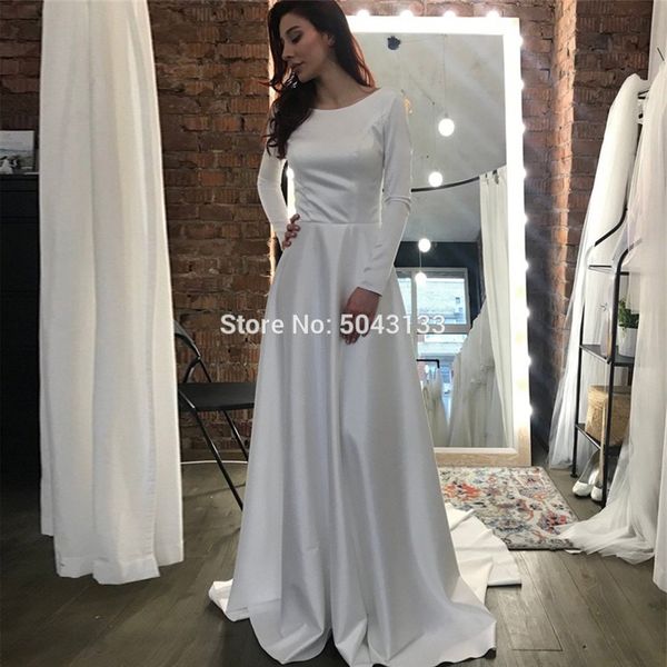 2020 simple satin backless wedding dresses a line scoop neck long sleeve open back bridal gowns vestidos de novia robe de mariee, Blue;red
2020 simple satin backless wedding dresses a line scoop neck long sleeve open back bridal gowns vestidos de novia robe de mariee, Blue;red