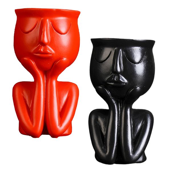 2pcs human portrait sculpture flower pots vases succulent cactus planters
