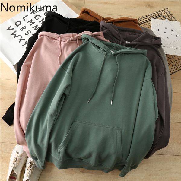 nomikuma new autumn korean causal pullover sweatshirt long sleeve solid hooded hoodies 2020 new women hoody coat 6b702, Black
nomikuma new autumn korean causal pullover sweatshirt long sleeve solid hooded hoodies 2020 new women hoody coat 6b702, Black