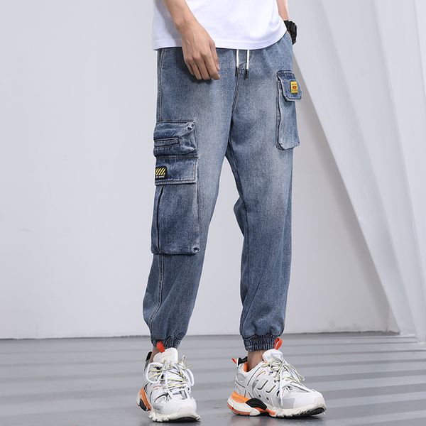 men's jeans cargo 2021 autumn fashion trend haren pants multi pockets elasticity waist loose beam foot trouers, Blue
men's jeans cargo 2021 autumn fashion trend haren pants multi pockets elasticity waist loose beam foot trouers, Blue