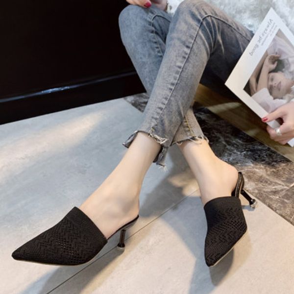 net red lazy baotou half slippers female wear 2020 summer new knitted fine heel high heel temperament sandals and slippers, Black
net red lazy baotou half slippers female wear 2020 summer new knitted fine heel high heel temperament sandals and slippers, Black