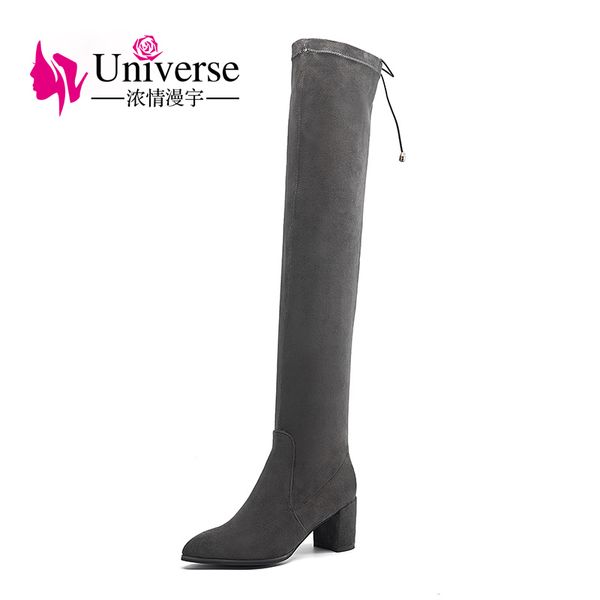 boots universe stretch fabric women knee high med heel winter short plush lining thigh g413, Black
boots universe stretch fabric women knee high med heel winter short plush lining thigh g413, Black