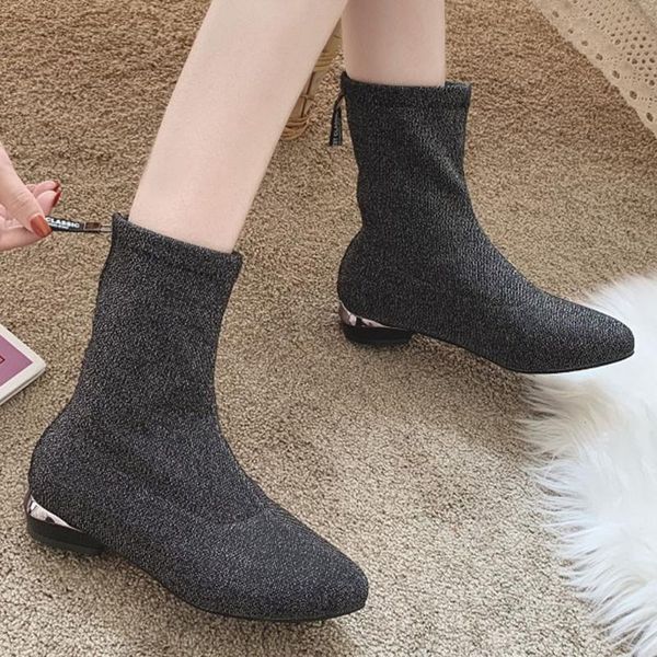fashion women stretch fabric socks boots square heels zipper mid boot pointed toe warm non-slip boots shoe for ladies, Black
fashion women stretch fabric socks boots square heels zipper mid boot pointed toe warm non-slip boots shoe for ladies, Black