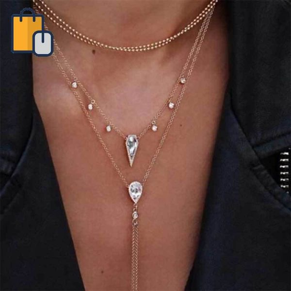 new vintage necklace jewelry multilayers water drop geometric pendant choker necklace women long tassels, Silver
new vintage necklace jewelry multilayers water drop geometric pendant choker necklace women long tassels, Silver