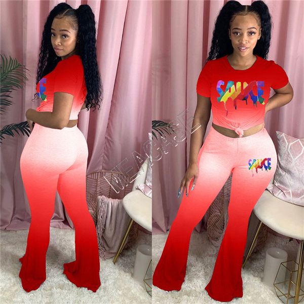 women tracksuit gradient designers letters o-neck short sleeve t shirts pants two piece sets tees flared trousers casual clothes d81702, White
women tracksuit gradient designers letters o-neck short sleeve t shirts pants two piece sets tees flared trousers casual clothes d81702, White