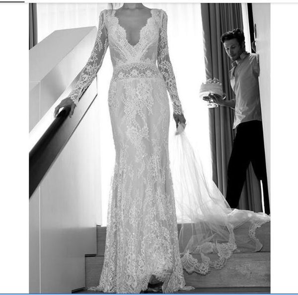 mermaid full lace vintage boho wedding dress v neck long sleeve beach backless bohemian bridal gowns, White
mermaid full lace vintage boho wedding dress v neck long sleeve beach backless bohemian bridal gowns, White