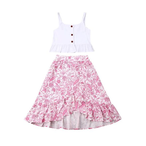 2020 boutique girl clothes kids baby girl clothes sling ruffle vest +flower print skirts 2pcs outfits set, White
2020 boutique girl clothes kids baby girl clothes sling ruffle vest +flower print skirts 2pcs outfits set, White
