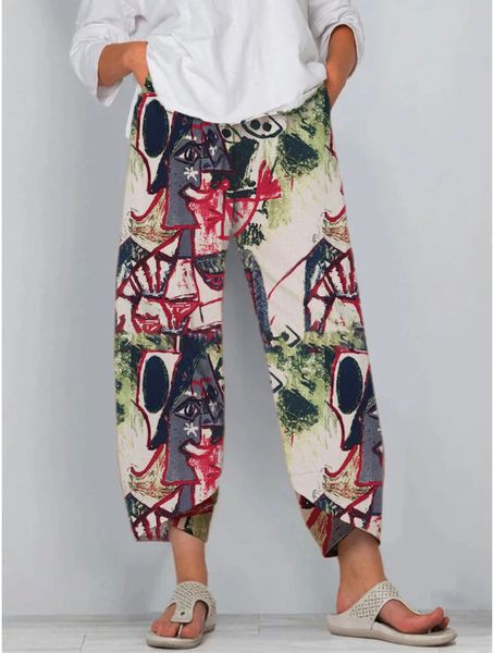 women's 2020 color ethnic style loose printed pants slim casual elastic waist pants, Black;white
women's 2020 color ethnic style loose printed pants slim casual elastic waist pants, Black;white