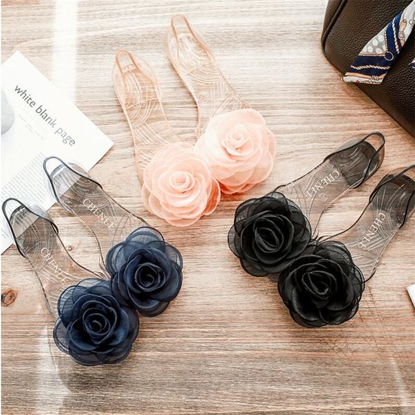 sandals female fairy wind summer gentle fashion flower students jelly fish mouth seaside vacation flat shoes, Black