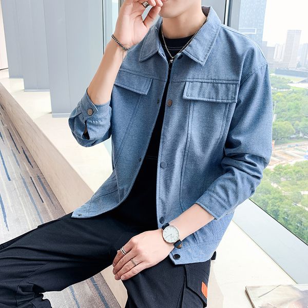 2020 spring and autumn new korean style men's tooling coat lapel solid color all-match denim jacket trendy fashion jacket, Black;white
2020 spring and autumn new korean style men's tooling coat lapel solid color all-match denim jacket trendy fashion jacket, Black;white