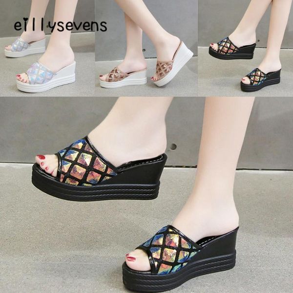 women's slippers solid color sequins waterproof platform wedge heel slippers fashion casual shoes beach footwear#, Black
women's slippers solid color sequins waterproof platform wedge heel slippers fashion casual shoes beach footwear#, Black