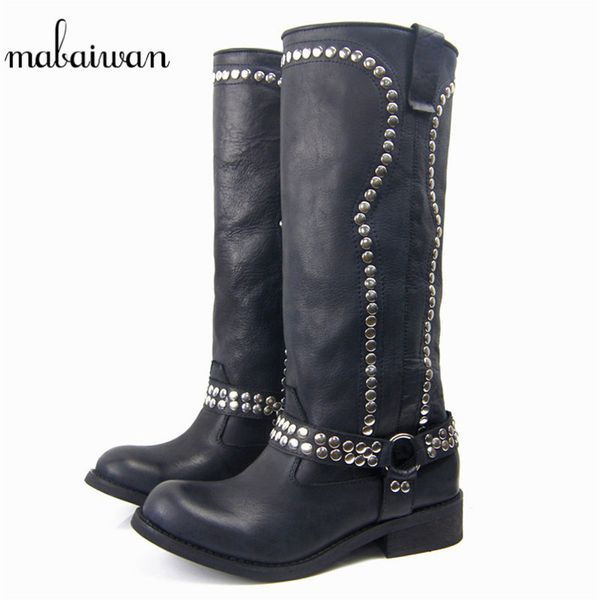 mabaiwan black fashion cowboy women boots knee high shoes women new thick high heel genuine leather buckle rivets shoes 
mabaiwan black fashion cowboy women boots knee high shoes women new thick high heel genuine leather buckle rivets shoes