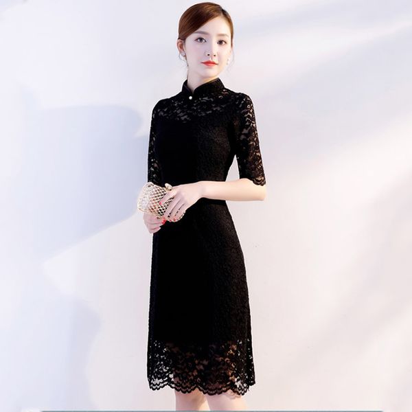 black lace patchwork lady qipao evening party gown hollow out perspective cheongsam vestidos mandarin collar chinese dress, Red
black lace patchwork lady qipao evening party gown hollow out perspective cheongsam vestidos mandarin collar chinese dress, Red