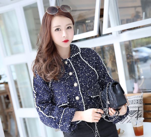 2020 tweed pearl jacket coat women 2018 autumn christmas fashion loose cropped lapel chic beading blue woolen runway jacket, Black;brown
2020 tweed pearl jacket coat women 2018 autumn christmas fashion loose cropped lapel chic beading blue woolen runway jacket, Black;brown
