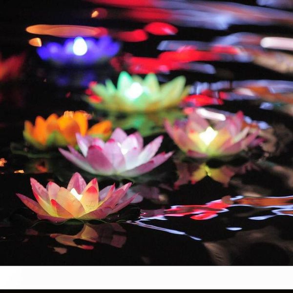 

LED Lotus Lamp Colorful Changed Floating Water Pool Wishing Light Lantern Flameless Candle Lotus Flower Lamps For Party Decoration BC BH2926