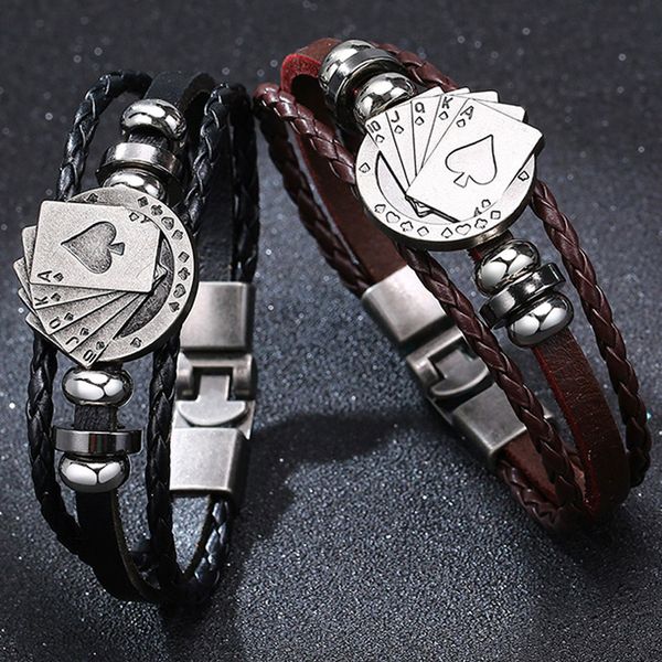 vintage leather bracelet for men royal flush poker charm brown braided wristbands pulseira jewelry, Golden;silver
vintage leather bracelet for men royal flush poker charm brown braided wristbands pulseira jewelry, Golden;silver