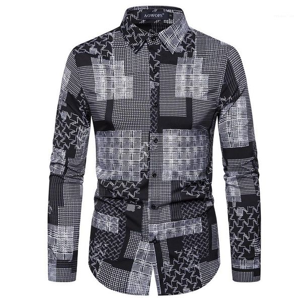 casual shirts fashion lapel neck single breasted mens designer shirts casual males clothing digital print mens, White;black 
casual shirts fashion lapel neck single breasted mens designer shirts casual males clothing digital print mens, White;black