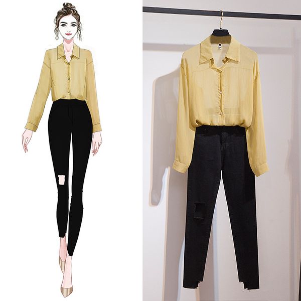 suits autumn 2020 long sleeve solid chiffon blouse shirt black jeans pant women's two piece office casual sets, Gray
suits autumn 2020 long sleeve solid chiffon blouse shirt black jeans pant women's two piece office casual sets, Gray