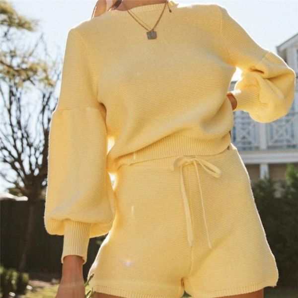 2020 autumn sweet yellow woman sweaters two piece set loose lantern sleeve knit pullover and shorts set casual two piece, Gray
2020 autumn sweet yellow woman sweaters two piece set loose lantern sleeve knit pullover and shorts set casual two piece, Gray