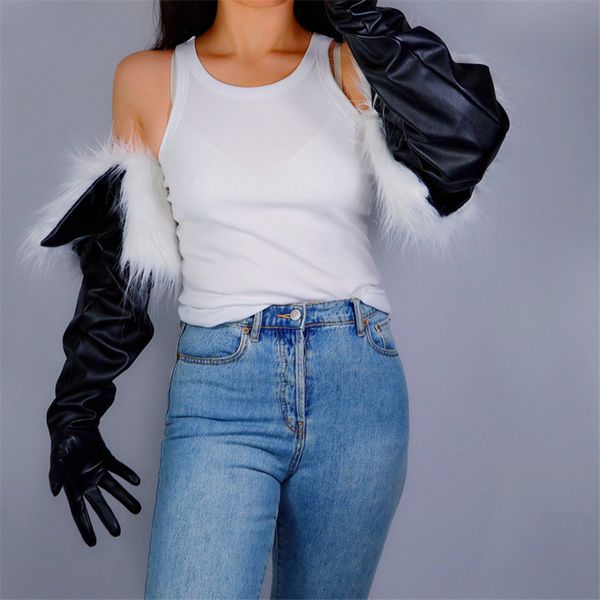 2020 new tech long gloves black faux leather 85cm fur lining extra warm for winter women long leather gloves wpu204, Blue;gray
2020 new tech long gloves black faux leather 85cm fur lining extra warm for winter women long leather gloves wpu204, Blue;gray