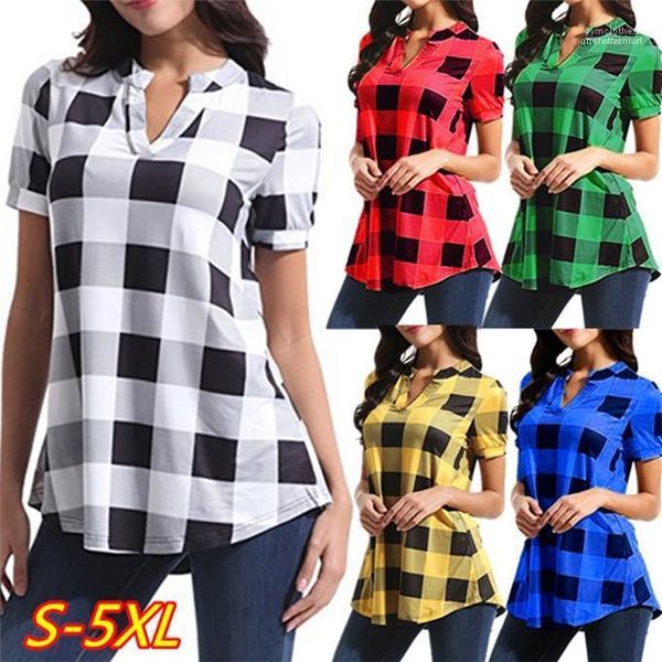 long plaid printed v neck womens shirts summer loose short sleeve contrast color, White
long plaid printed v neck womens shirts summer loose short sleeve contrast color, White
