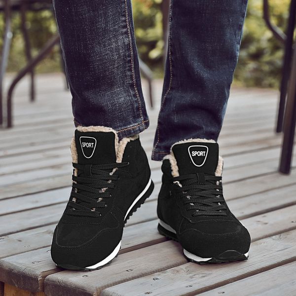 boots men winter fashion fur flock cotton shoes outdoor man casual ankle warm 45 46 47, Black 
boots men winter fashion fur flock cotton shoes outdoor man casual ankle warm 45 46 47, Black