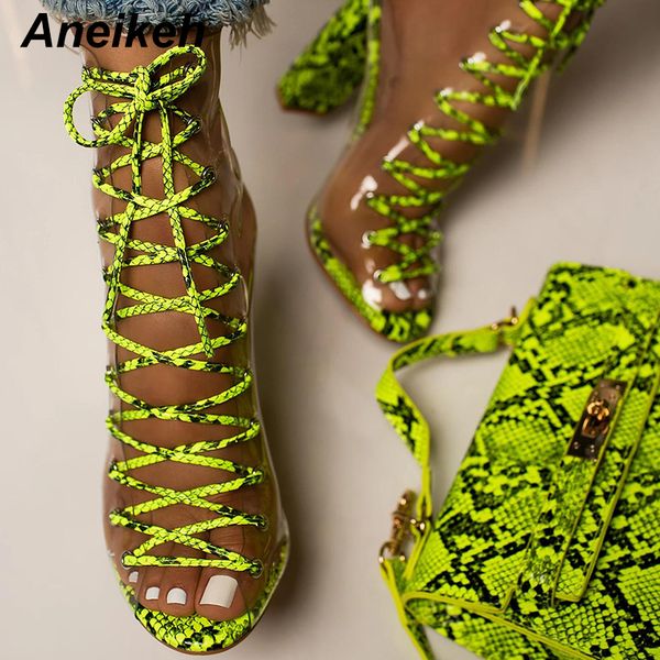 aneikeh new 2020 novelty pvc women boots serpentine transparent peep toe lace-up shoes dance square high heel ankle size 35-42, Black
aneikeh new 2020 novelty pvc women boots serpentine transparent peep toe lace-up shoes dance square high heel ankle size 35-42, Black