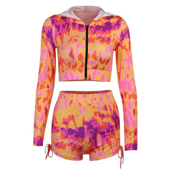 2 pcs women print sport outfits, long sleeve zipper hooded crop high waisted shorts with side drawstring, Gray
2 pcs women print sport outfits, long sleeve zipper hooded crop high waisted shorts with side drawstring, Gray