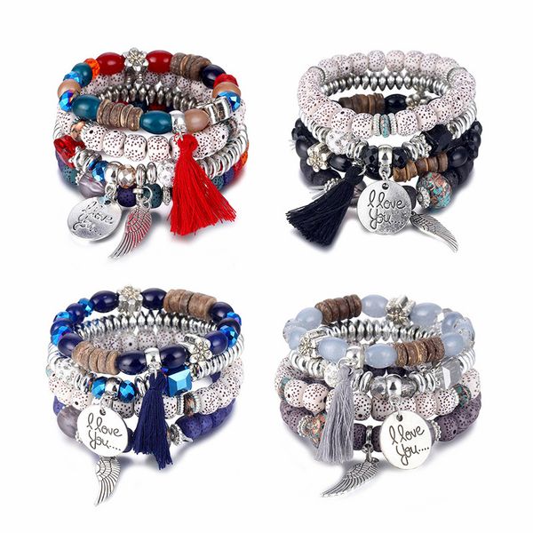 crystal bead bracelets for women bohemian stone tassel feather letter charms bracelet set female jewelry wholesale, Black
crystal bead bracelets for women bohemian stone tassel feather letter charms bracelet set female jewelry wholesale, Black