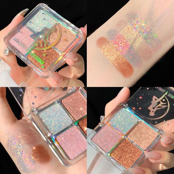 

Pearl light 4 colors Sequin Fluorescent Bronze Drama party Makeup eyeshadow palette Waterproof and sweat proof Dramatic set de maquillaje
