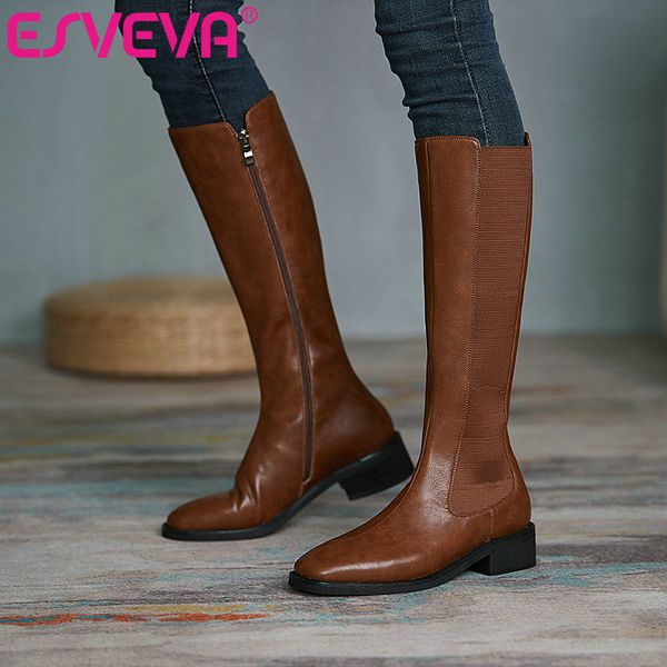 esveva 2021 square low heel pu leather knee high boots women boots shoes round toe western style zipper size 34-40, Black
esveva 2021 square low heel pu leather knee high boots women boots shoes round toe western style zipper size 34-40, Black