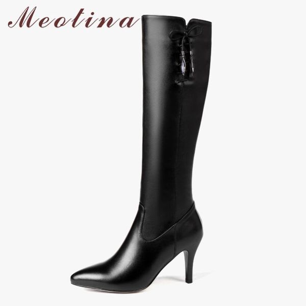 meotina winter knee high boots women natural genuine leather bow thin heels long boots zip super high heel shoes lady autumn 39, Black
meotina winter knee high boots women natural genuine leather bow thin heels long boots zip super high heel shoes lady autumn 39, Black