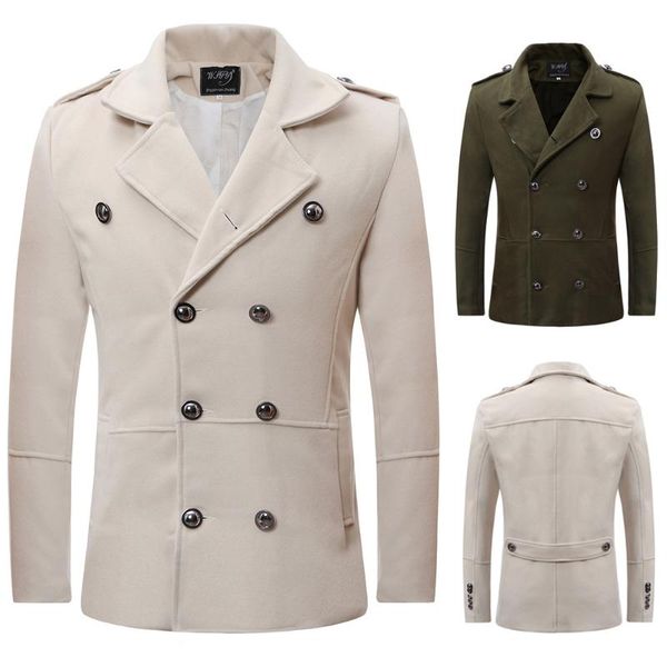 2020 new style autumn and winter european and american men's fashion solid color double-breasted lapel slim windbreaker jacket, Tan;black
2020 new style autumn and winter european and american men's fashion solid color double-breasted lapel slim windbreaker jacket, Tan;black