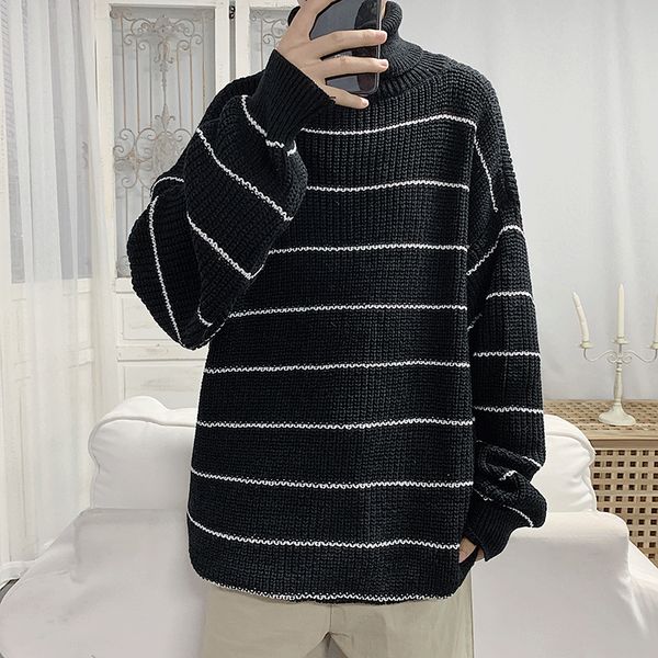 men's sweaters high-neck striped sweater autumn ins port wind loose harajuku style bf korean trend personality sueter de hombre, White;black
men's sweaters high-neck striped sweater autumn ins port wind loose harajuku style bf korean trend personality sueter de hombre, White;black