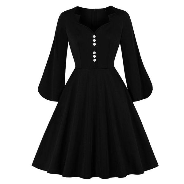 casual dresses black autumn fall dress women 2021 elegant button front robe v neck vintage female a line swing jurken vestidos, Black;gray
casual dresses black autumn fall dress women 2021 elegant button front robe v neck vintage female a line swing jurken vestidos, Black;gray