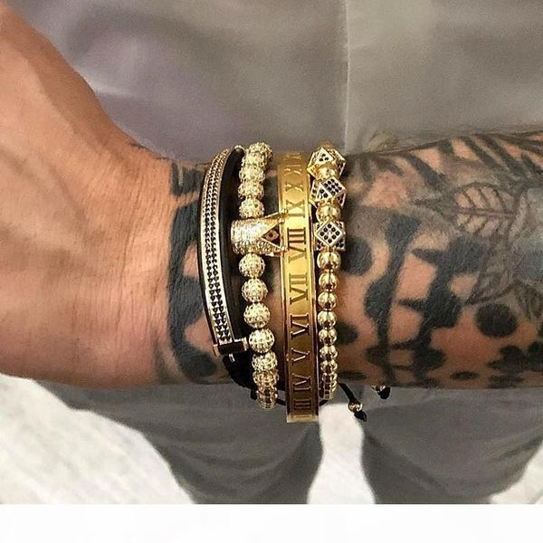 4pcs set gold hip hop braided braiding bracelet men pave cz zircon crown roman numeral bracelet luxury jewelry dropship j190625, Golden;silver
4pcs set gold hip hop braided braiding bracelet men pave cz zircon crown roman numeral bracelet luxury jewelry dropship j190625, Golden;silver