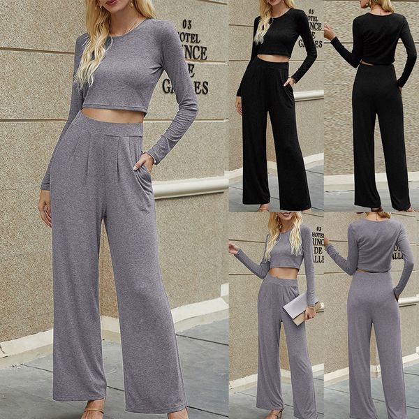 women round neck long sleeve tracksuit crop and pants 2 piece set casual pajamas set, Gray
women round neck long sleeve tracksuit crop and pants 2 piece set casual pajamas set, Gray