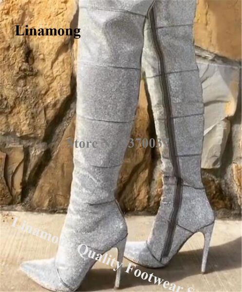 linamong bling bling pointed toe rhinestone stiletto heel over knee boots luxurious crystal long high heel boots heels, Black
linamong bling bling pointed toe rhinestone stiletto heel over knee boots luxurious crystal long high heel boots heels, Black