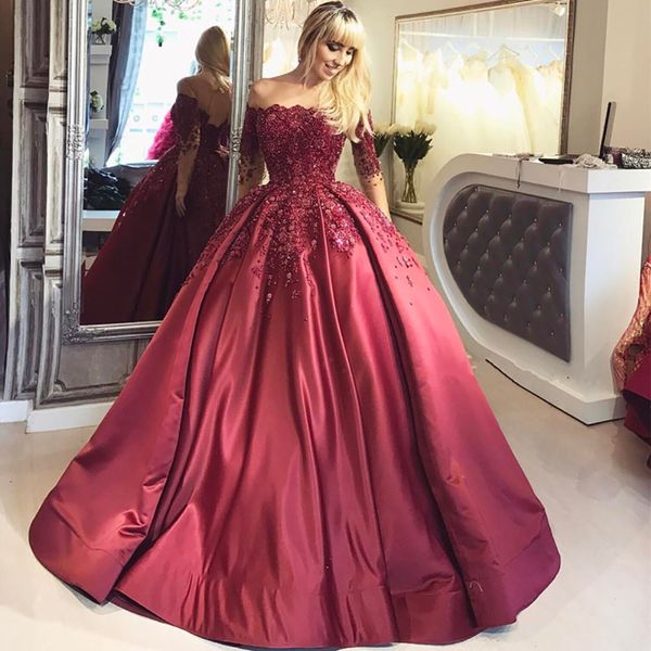 new bungundy puffy quinceanera dresses ball gown off the shoulder half sleeves appliques lace sweet 16 dresses ballkleid, Blue;red
new bungundy puffy quinceanera dresses ball gown off the shoulder half sleeves appliques lace sweet 16 dresses ballkleid, Blue;red