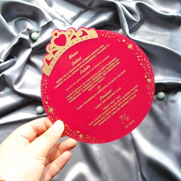 2020 design custom color printing round crown acrylic card,burgundy wedding invitation menu greeting plexiglass transparent
2020 design custom color printing round crown acrylic card,burgundy wedding invitation menu greeting plexiglass transparent
