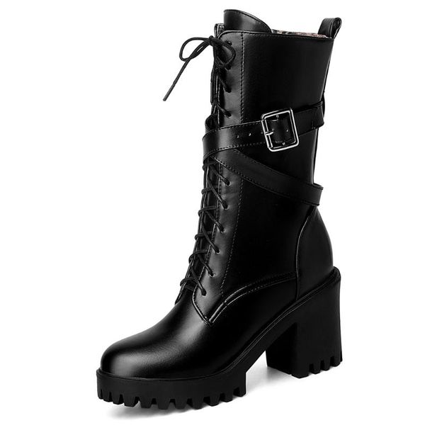 laminated cross binding belt buckle high waterproof platform mid-calf boots rubber platform super high heel women winter shoes, Black
laminated cross binding belt buckle high waterproof platform mid-calf boots rubber platform super high heel women winter shoes, Black