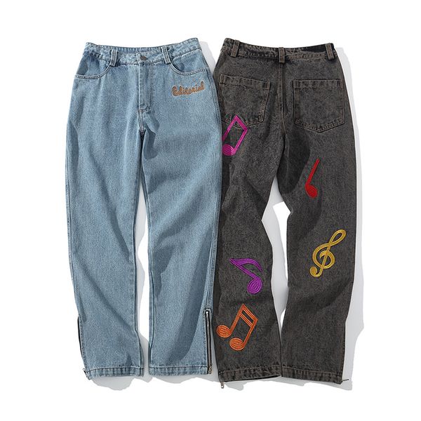 men's jeans ewq / clothing 2021 autumn winter black trousers fashion washing denim music symbol embroidered 9y3855, Blue
men's jeans ewq / clothing 2021 autumn winter black trousers fashion washing denim music symbol embroidered 9y3855, Blue