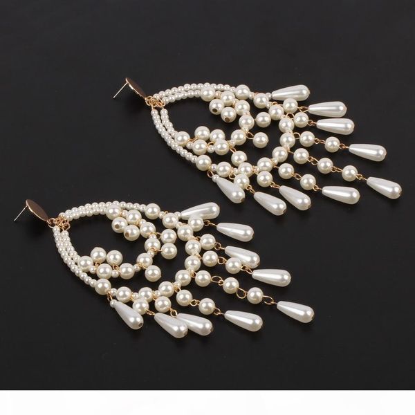fashion-gold color metal handmade simulated pearl big dangle earrings for women fashion new party statement long drop earrings, Silver
fashion-gold color metal handmade simulated pearl big dangle earrings for women fashion new party statement long drop earrings, Silver