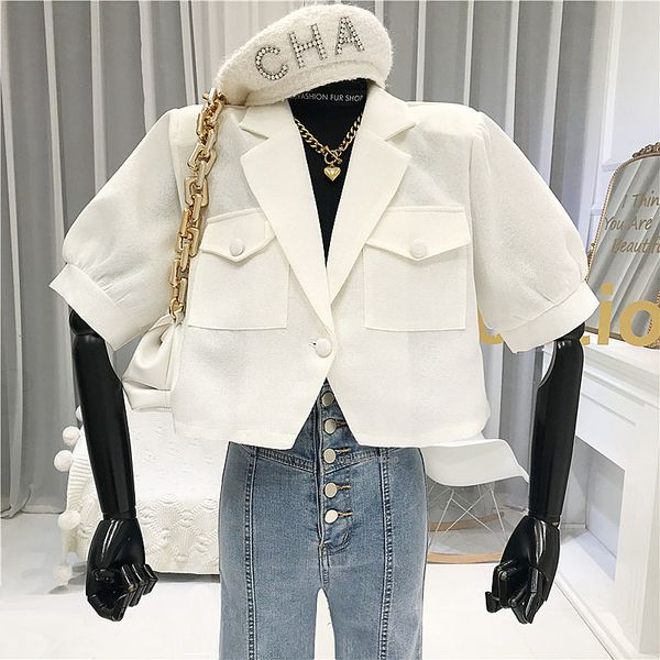 women's jackets 2021 summer minimalist v-neck wavy edge design with two buckles jacket short sleeve loose casual trend coat femininoqt8, Black;brown
women's jackets 2021 summer minimalist v-neck wavy edge design with two buckles jacket short sleeve loose casual trend coat femininoqt8, Black;brown