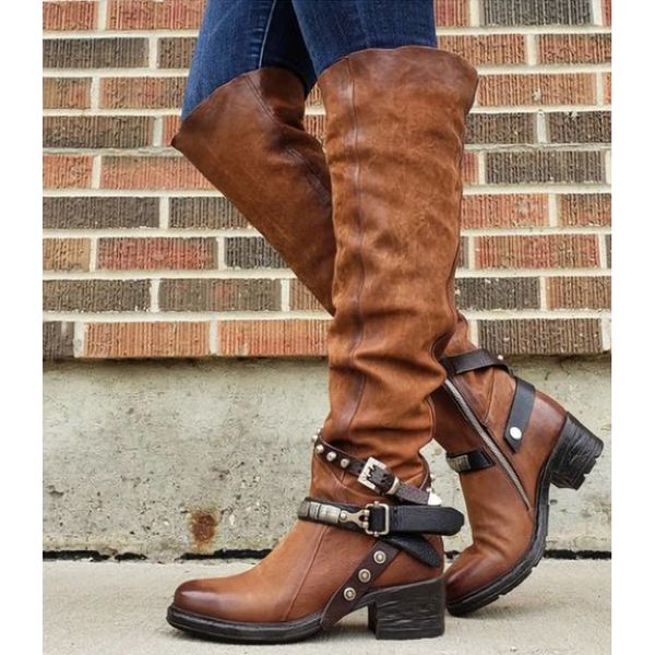 blwbyl 2020 women winter leather punk style knee boots vintage stud zip women's boots with belt buckle plus size shoes, Black
blwbyl 2020 women winter leather punk style knee boots vintage stud zip women's boots with belt buckle plus size shoes, Black