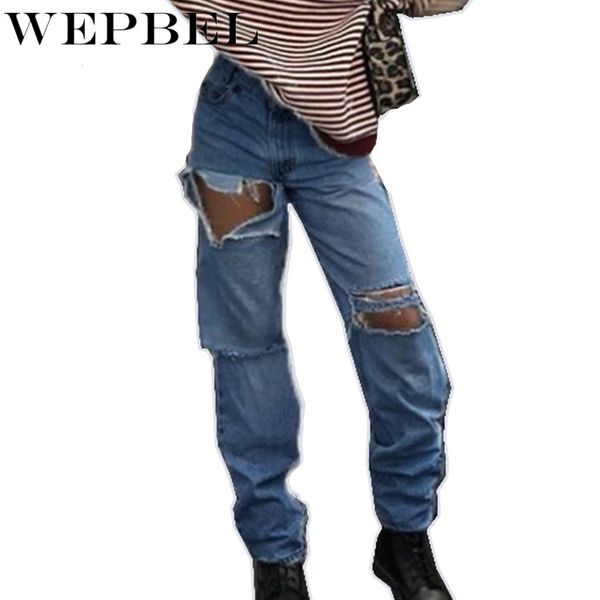 wepbel jeans summer solid color mid-waist button denim straight pants women's fashion hole bleached ripped washed vintage jeans, Blue
wepbel jeans summer solid color mid-waist button denim straight pants women's fashion hole bleached ripped washed vintage jeans, Blue