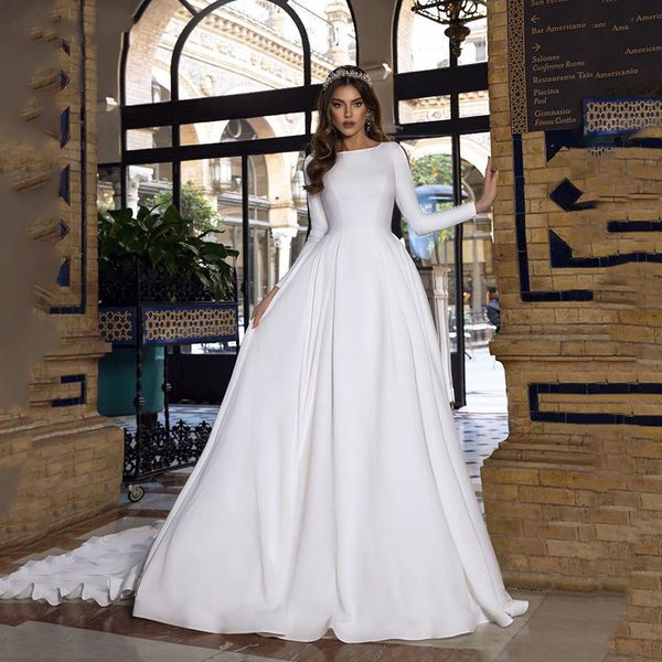 a line satin wedding dresses lace princess bride dresses long sleeve with romantic buttons backless vestido de novia 2020, White
a line satin wedding dresses lace princess bride dresses long sleeve with romantic buttons backless vestido de novia 2020, White