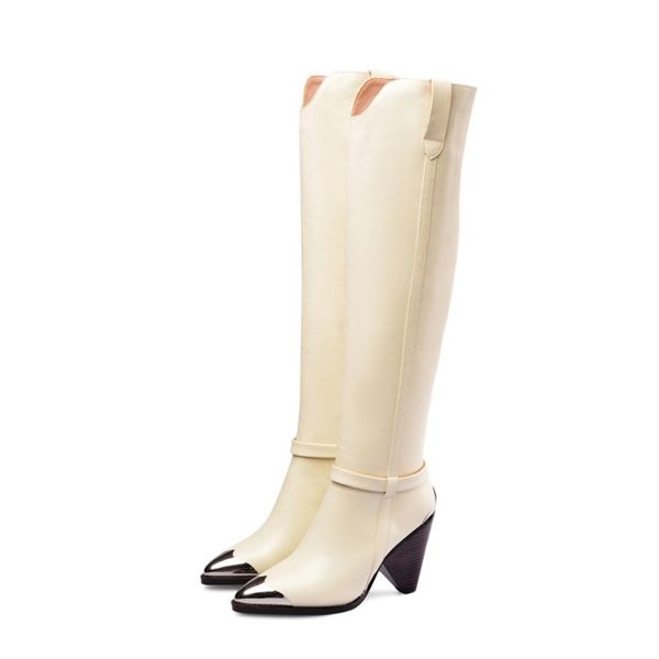 winter boots women spike heeled metal pointed toe wide calf slip on leather boots over the knee fashion runway solid shoes, Black
winter boots women spike heeled metal pointed toe wide calf slip on leather boots over the knee fashion runway solid shoes, Black