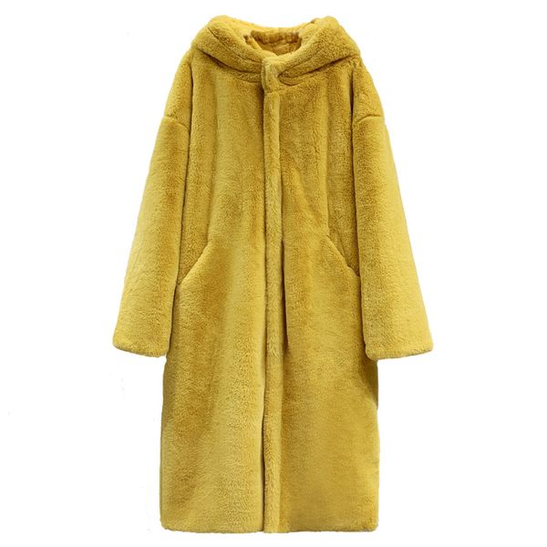 fashion rex long fur coat women winter luxury hooded imitation coat thick warm plush jacket loose women overcoat, Black 
fashion rex long fur coat women winter luxury hooded imitation coat thick warm plush jacket loose women overcoat, Black