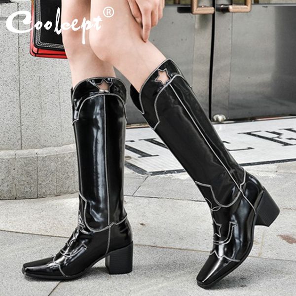coolcept size 34-43 woman knee high boots genuine leather thick heel zipper winter shoes woman fashion cool long boots, Black
coolcept size 34-43 woman knee high boots genuine leather thick heel zipper winter shoes woman fashion cool long boots, Black